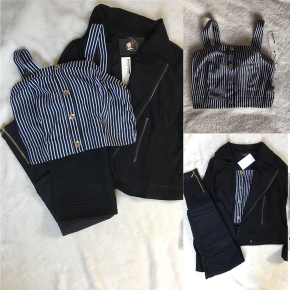 Classic Woman Tops - striped crop top with gold accent buttons